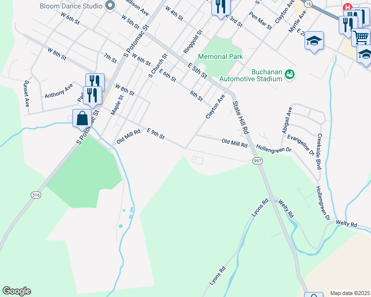 map of restaurants, bars, coffee shops, grocery stores, and more near 798 Clayton Avenue in Waynesboro