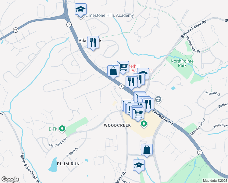 map of restaurants, bars, coffee shops, grocery stores, and more near 4844 West Brigantine Court in Wilmington