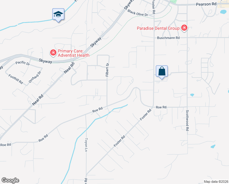 map of restaurants, bars, coffee shops, grocery stores, and more near 633 Circlewood Drive in Paradise