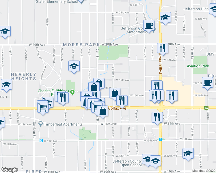 map of restaurants, bars, coffee shops, grocery stores, and more near 8220 West 16th Place in Lakewood