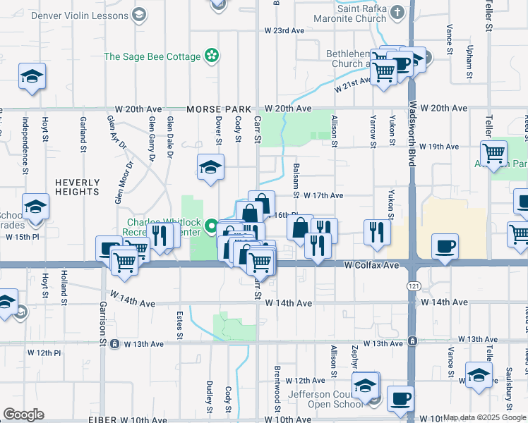 map of restaurants, bars, coffee shops, grocery stores, and more near 8339 West 16th Place in Denver