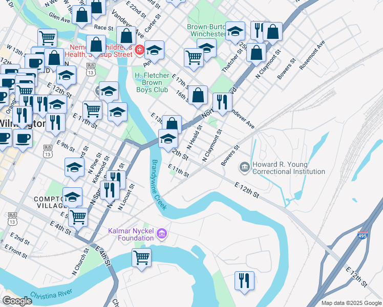 map of restaurants, bars, coffee shops, grocery stores, and more near 5 Kings Grant Way in Wilmington
