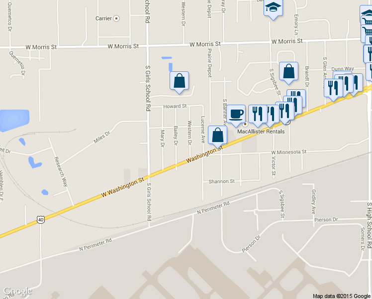 map of restaurants, bars, coffee shops, grocery stores, and more near 1552 Western Drive in Indianapolis
