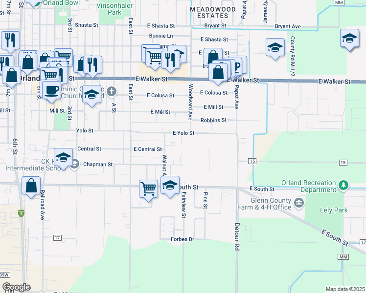 map of restaurants, bars, coffee shops, grocery stores, and more near 45 Fair Court in Orland