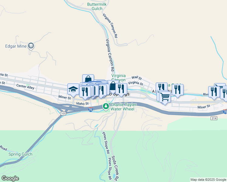 map of restaurants, bars, coffee shops, grocery stores, and more near 222 17th Avenue in Idaho Springs