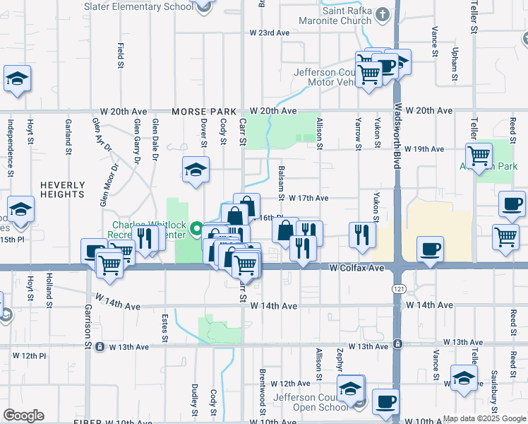 map of restaurants, bars, coffee shops, grocery stores, and more near 8339 West 16th Place in Denver