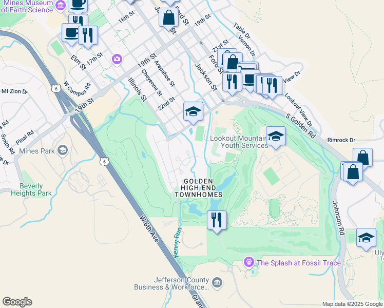 map of restaurants, bars, coffee shops, grocery stores, and more near 1002 Homestake Drive in Golden