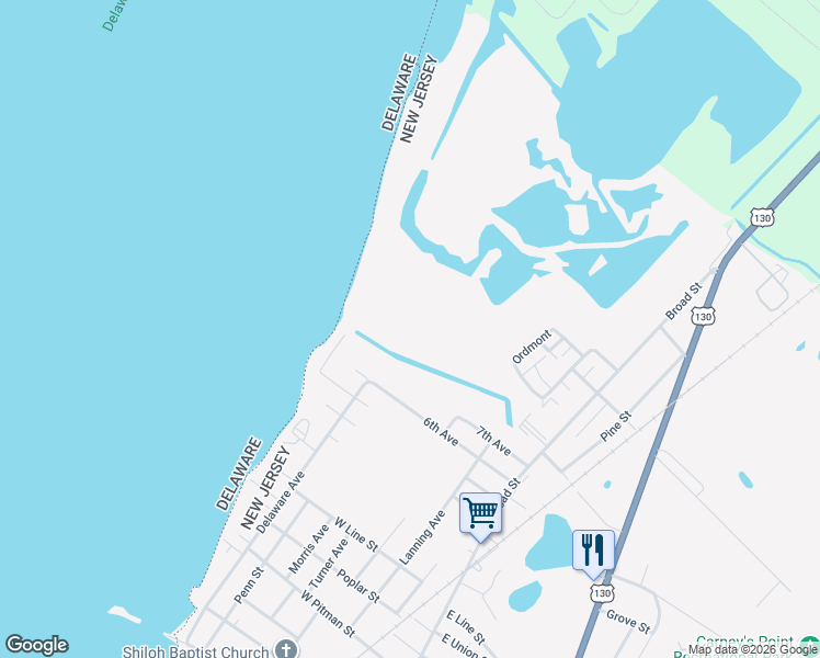 map of restaurants, bars, coffee shops, grocery stores, and more near 81 7th Avenue in Penns Grove