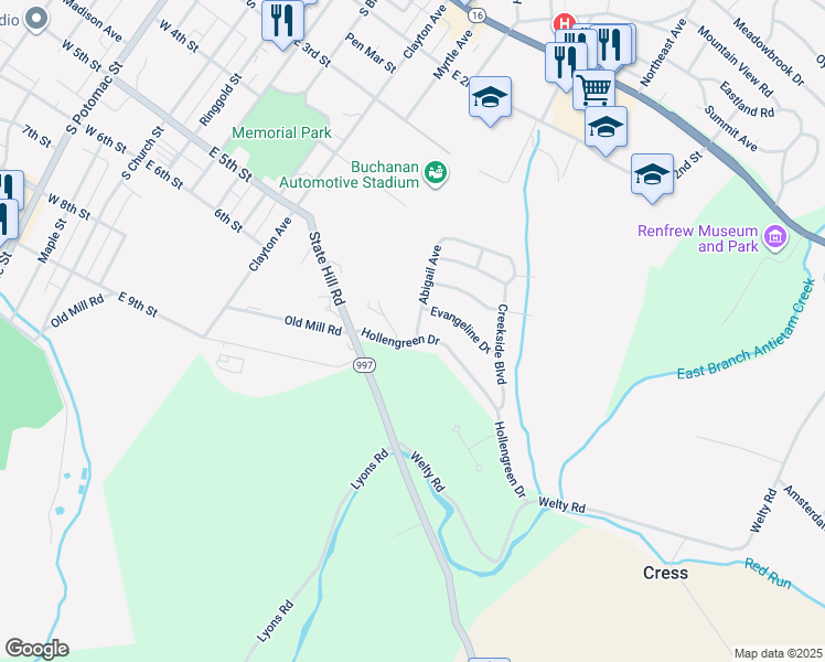 map of restaurants, bars, coffee shops, grocery stores, and more near 430 Abigail Avenue in Waynesboro