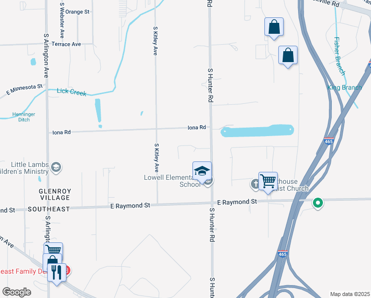 map of restaurants, bars, coffee shops, grocery stores, and more near 1939 South Pasadena Street in Indianapolis