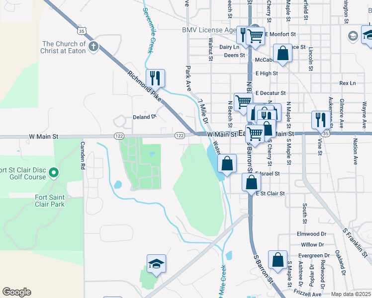 map of restaurants, bars, coffee shops, grocery stores, and more near 100 Morton Road in Eaton