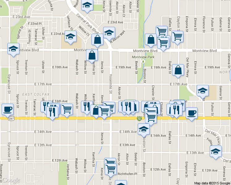 map of restaurants, bars, coffee shops, grocery stores, and more near in Denver