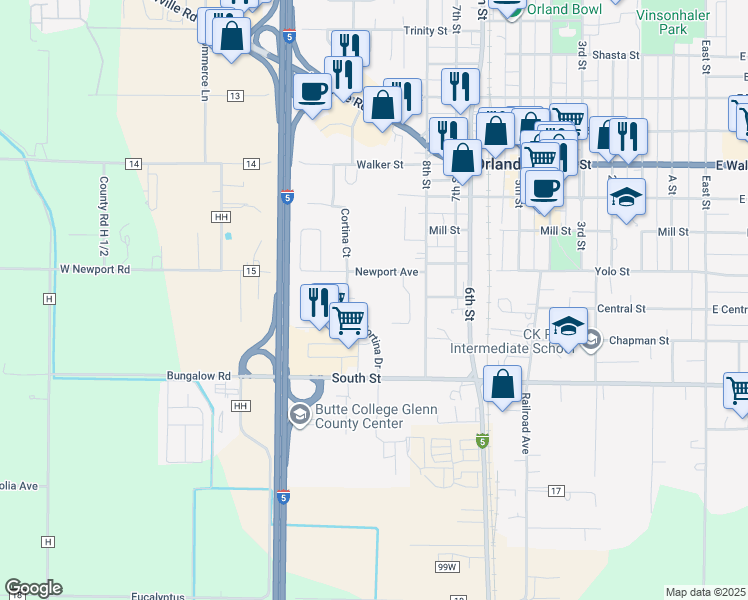 map of restaurants, bars, coffee shops, grocery stores, and more near 819 Newport Avenue in Orland