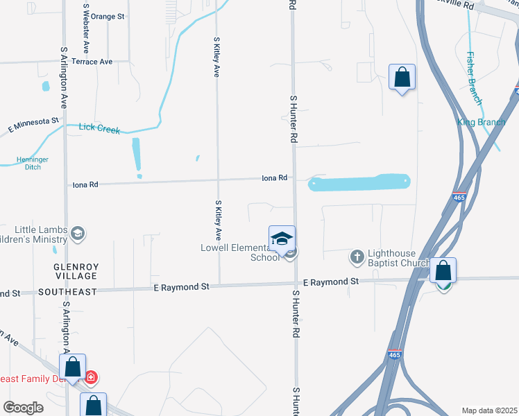 map of restaurants, bars, coffee shops, grocery stores, and more near 1939 South Pasadena Street in Indianapolis
