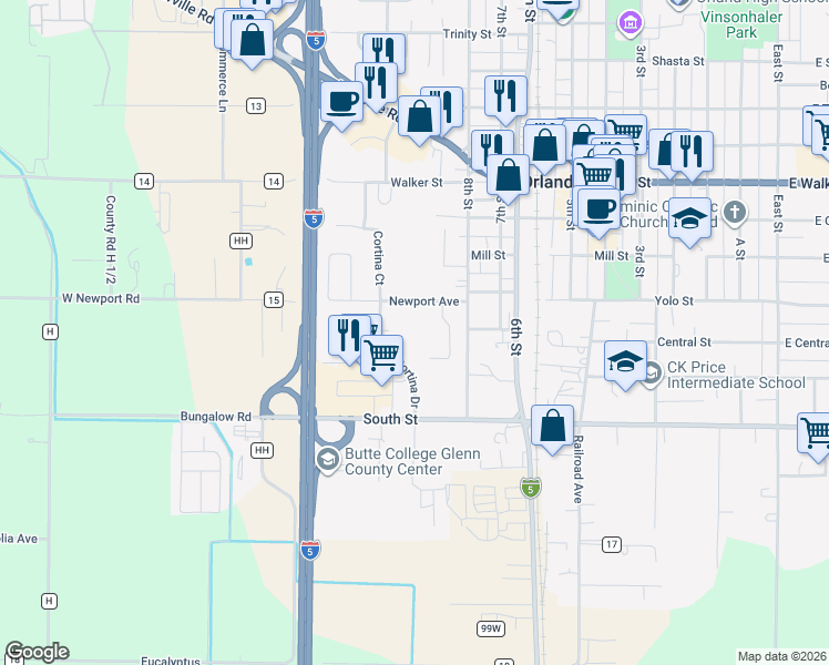 map of restaurants, bars, coffee shops, grocery stores, and more near 819 Newport Avenue in Orland