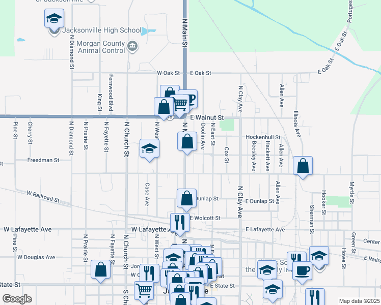 map of restaurants, bars, coffee shops, grocery stores, and more near 801-839 Doolin Avenue in Jacksonville