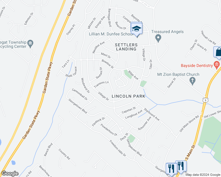 map of restaurants, bars, coffee shops, grocery stores, and more near 81 Schooner Avenue in Barnegat Township