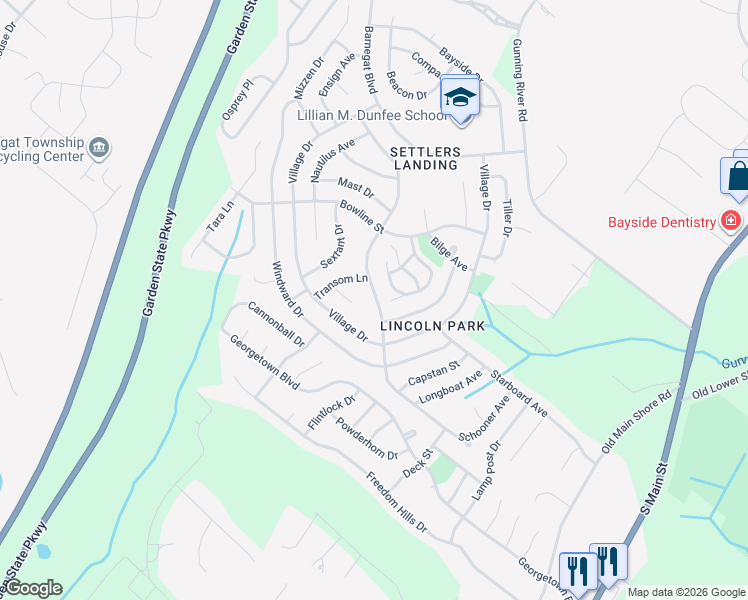 map of restaurants, bars, coffee shops, grocery stores, and more near 87 Schooner Avenue in Barnegat Township