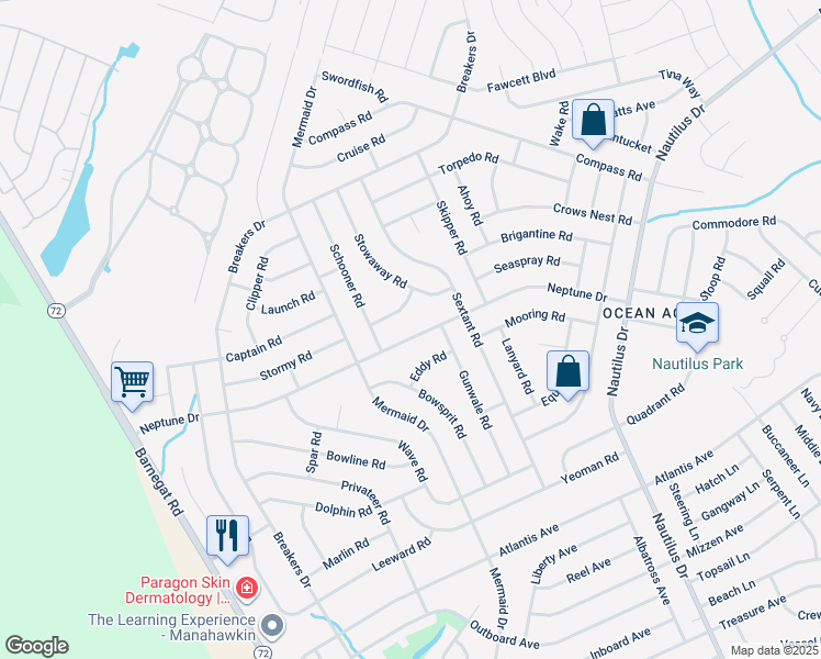 map of restaurants, bars, coffee shops, grocery stores, and more near 220 Spray Road in Stafford Township