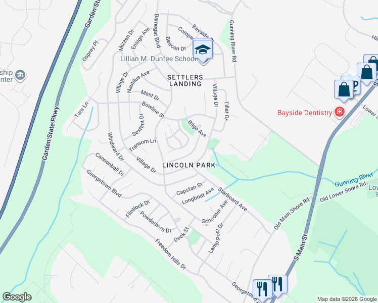 map of restaurants, bars, coffee shops, grocery stores, and more near 19 Anchor Road in Barnegat Township
