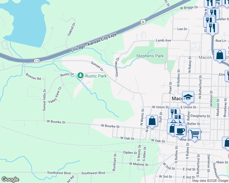 map of restaurants, bars, coffee shops, grocery stores, and more near 501 Arclara Court in Macon