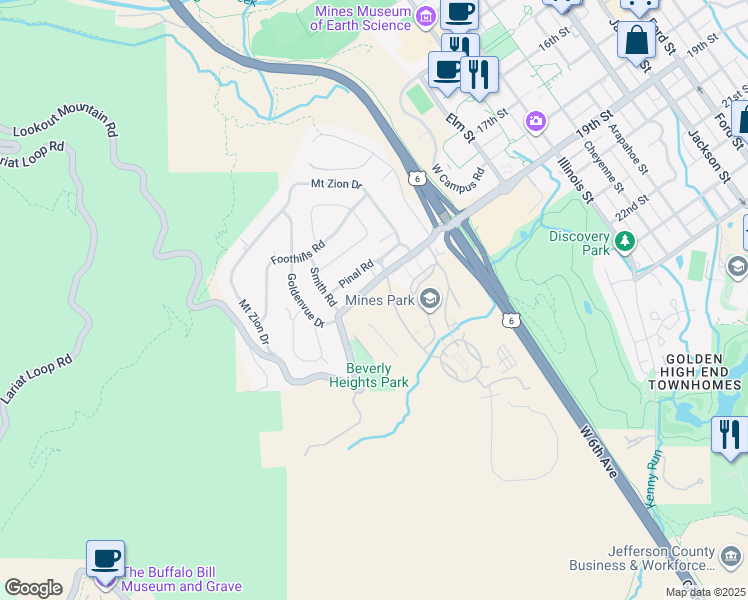 map of restaurants, bars, coffee shops, grocery stores, and more near 60-98 19th Street in Golden