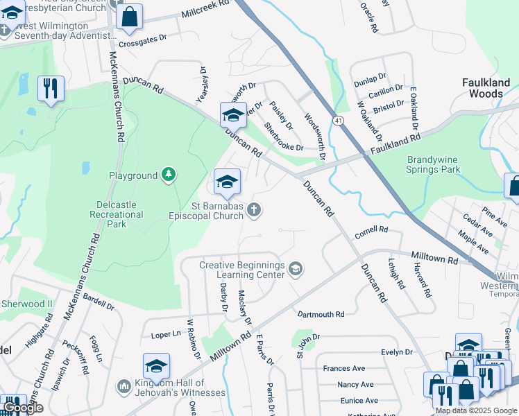 map of restaurants, bars, coffee shops, grocery stores, and more near 2800 Duncan Road in Wilmington