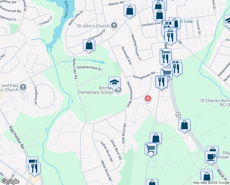 map of restaurants, bars, coffee shops, grocery stores, and more near 416 Westminster Boulevard in Washington Township