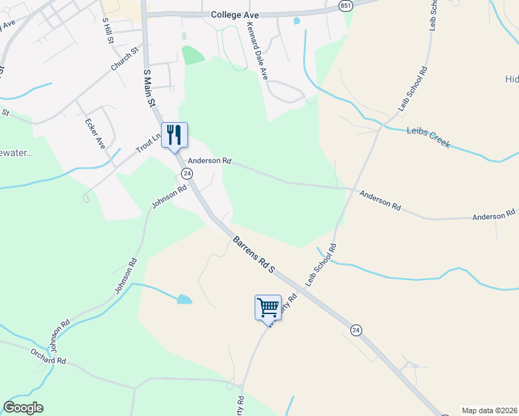 map of restaurants, bars, coffee shops, grocery stores, and more near 19403 Barrens Road South in Stewartstown