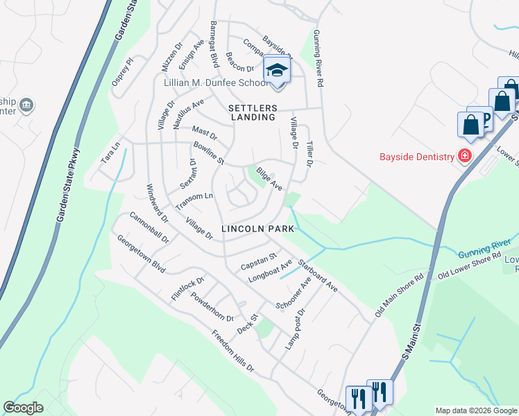 map of restaurants, bars, coffee shops, grocery stores, and more near 19 Anchor Road in Barnegat Township
