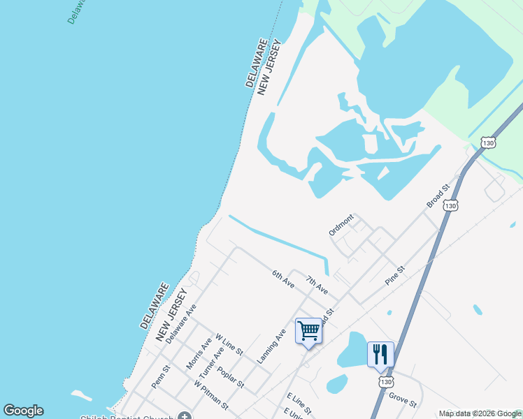 map of restaurants, bars, coffee shops, grocery stores, and more near 81 7th Avenue in Penns Grove