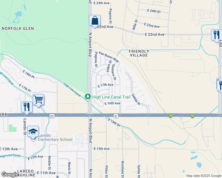 map of restaurants, bars, coffee shops, grocery stores, and more near 1630 Pitkin Street in Aurora