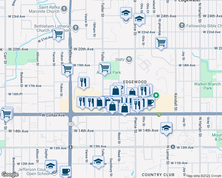 map of restaurants, bars, coffee shops, grocery stores, and more near 1615 Reed Street in Lakewood