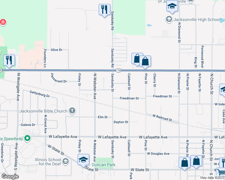 map of restaurants, bars, coffee shops, grocery stores, and more near 1213 Maple Street in Jacksonville