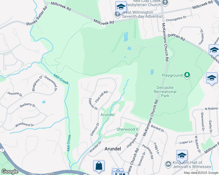 map of restaurants, bars, coffee shops, grocery stores, and more near 1160 Elderon Drive in Wilmington