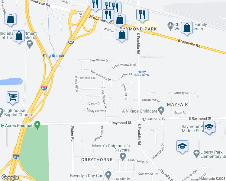 map of restaurants, bars, coffee shops, grocery stores, and more near 7746 Bright Leaf Circle in Indianapolis