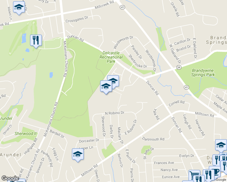 map of restaurants, bars, coffee shops, grocery stores, and more near 2916 Duncan Road in Wilmington