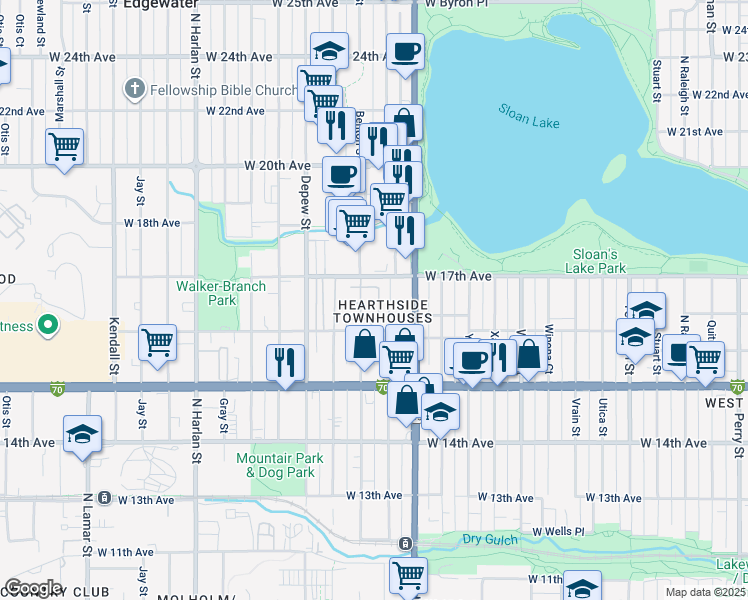 map of restaurants, bars, coffee shops, grocery stores, and more near 5357 West 16th Avenue in Lakewood