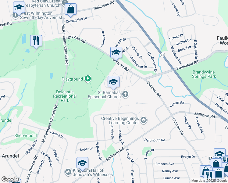 map of restaurants, bars, coffee shops, grocery stores, and more near 2800 Duncan Road in Wilmington