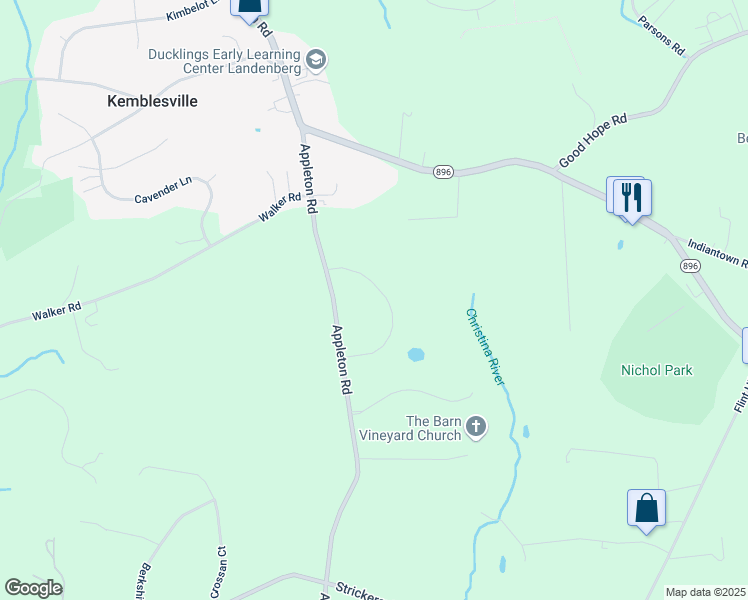 map of restaurants, bars, coffee shops, grocery stores, and more near 6 Meadow Wood Lane in Landenberg