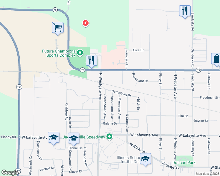 map of restaurants, bars, coffee shops, grocery stores, and more near 30 Gettysburg Drive in Jacksonville