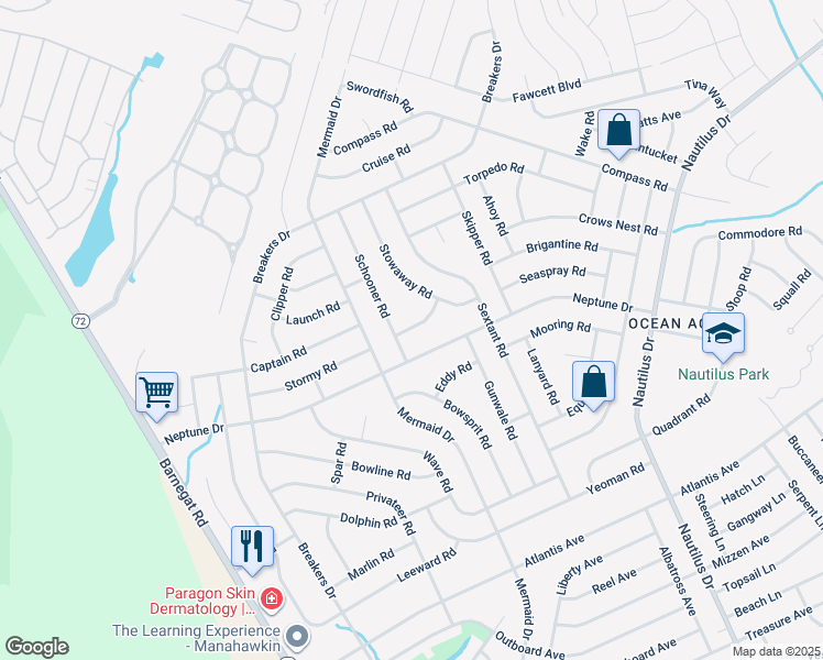 map of restaurants, bars, coffee shops, grocery stores, and more near 220 Spray Road in Stafford Township