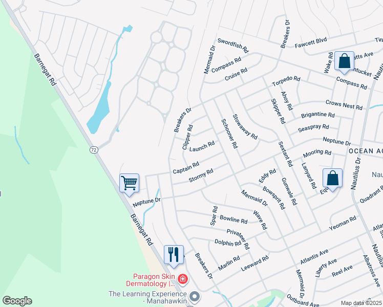 map of restaurants, bars, coffee shops, grocery stores, and more near 132 Launch Road in Stafford Township