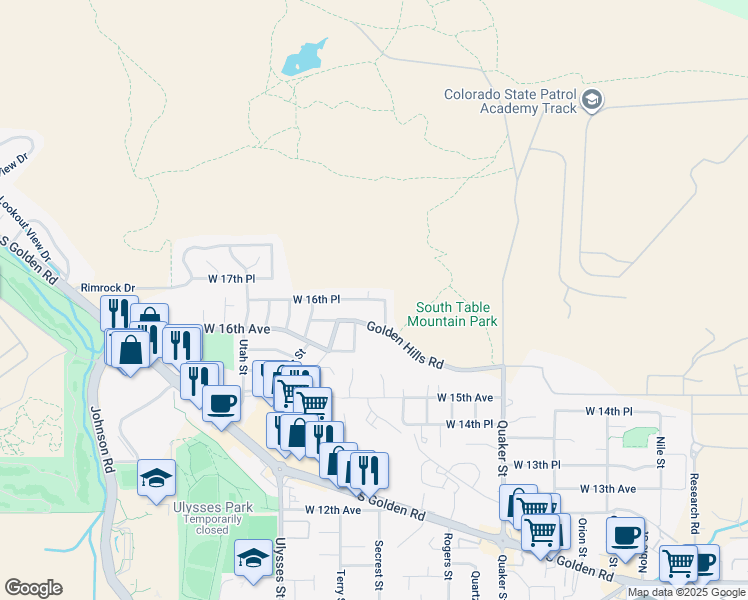 map of restaurants, bars, coffee shops, grocery stores, and more near 16821 West 16th Place in Golden