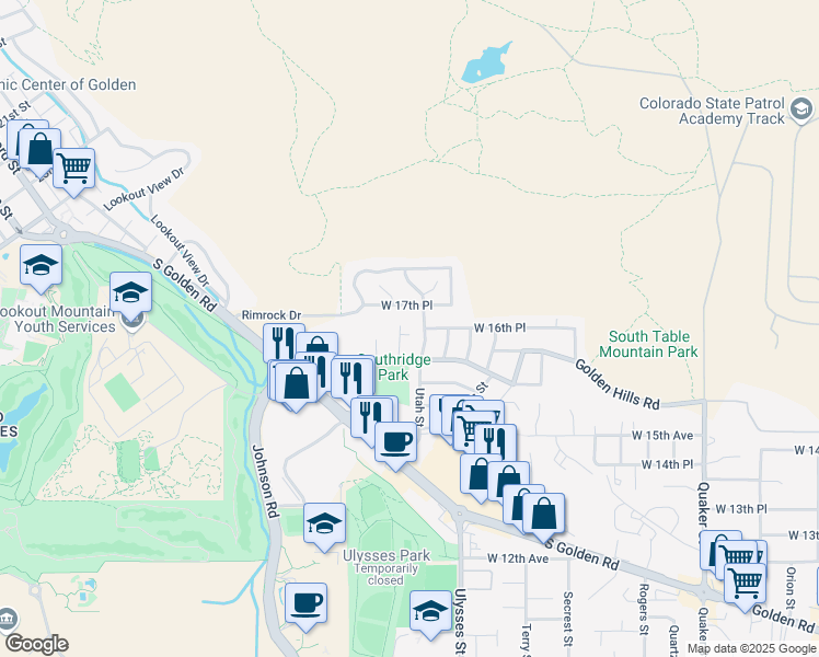 map of restaurants, bars, coffee shops, grocery stores, and more near 17400 West 17th Place in Golden