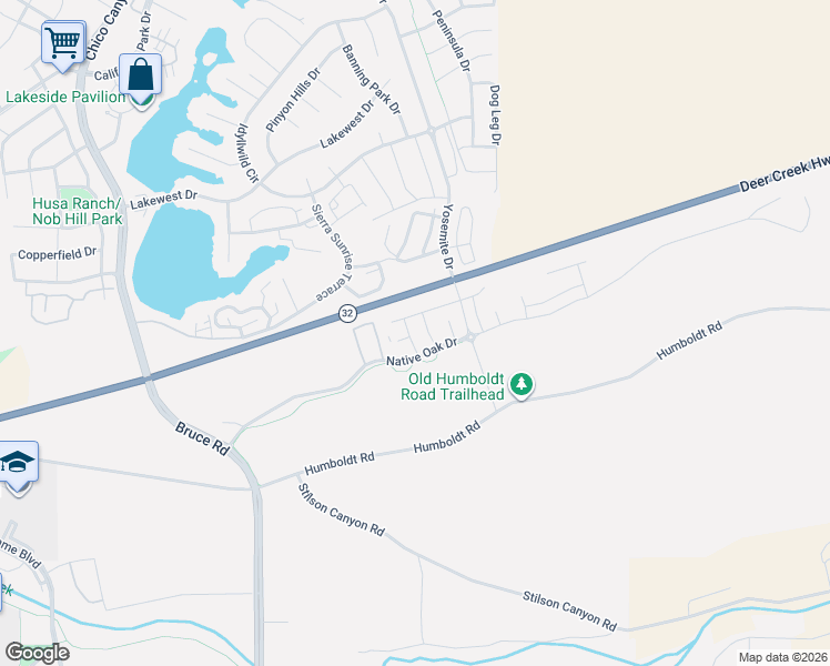 map of restaurants, bars, coffee shops, grocery stores, and more near 2868 Pin Oak Lane in Chico