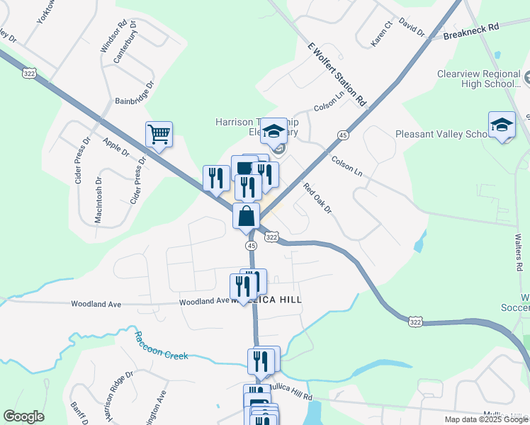 map of restaurants, bars, coffee shops, grocery stores, and more near 178 North Main Street in Harrison Township