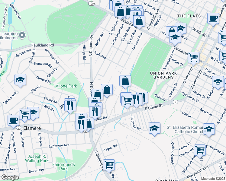 map of restaurants, bars, coffee shops, grocery stores, and more near 40 Brier Avenue in Wilmington