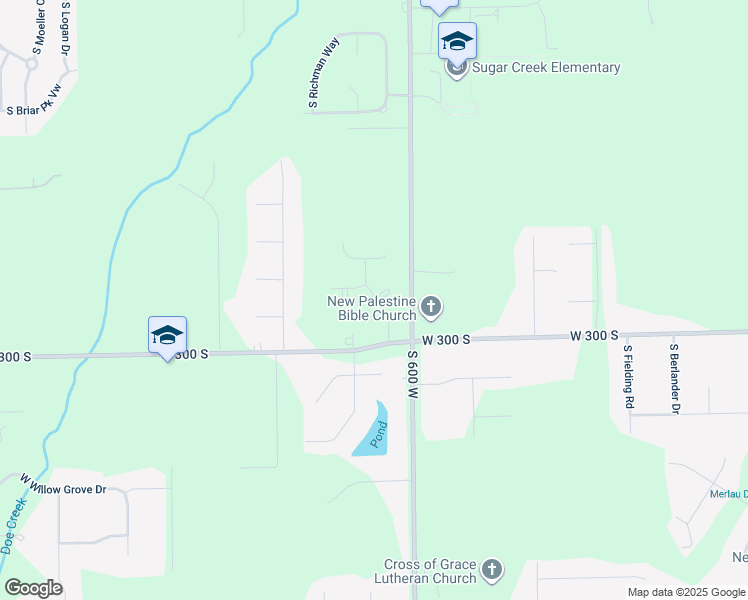 map of restaurants, bars, coffee shops, grocery stores, and more near 6133 West Kaitlin Road in New Palestine