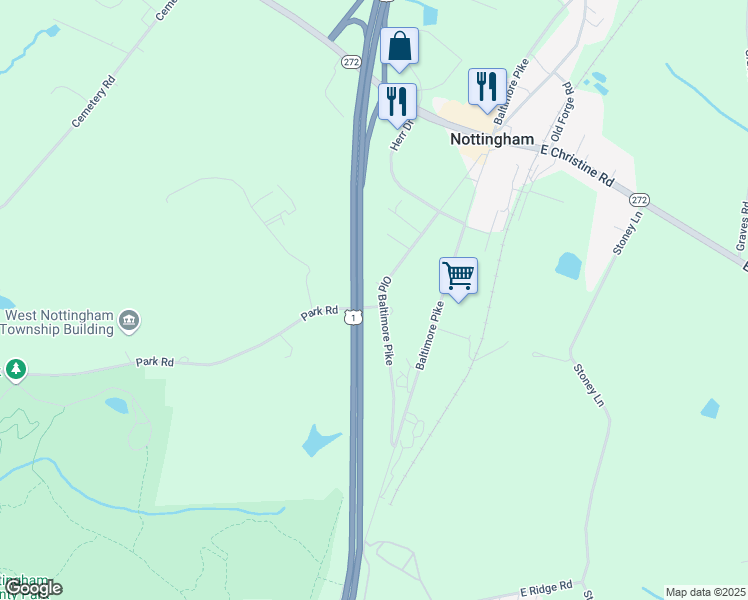 map of restaurants, bars, coffee shops, grocery stores, and more near 240 Old Baltimore Pike in Chester County